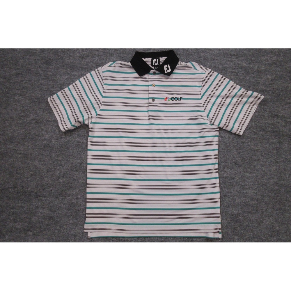 FootJoy Polo Shirt Mens Medium White Stripe Pro Collar NBC Golf Logo Performance